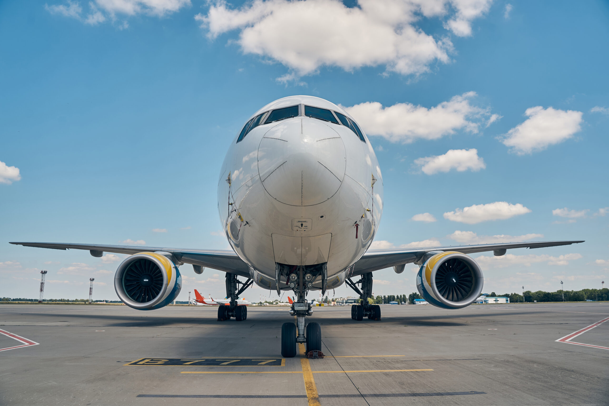 Passenger air vehicle parked on the airport apron